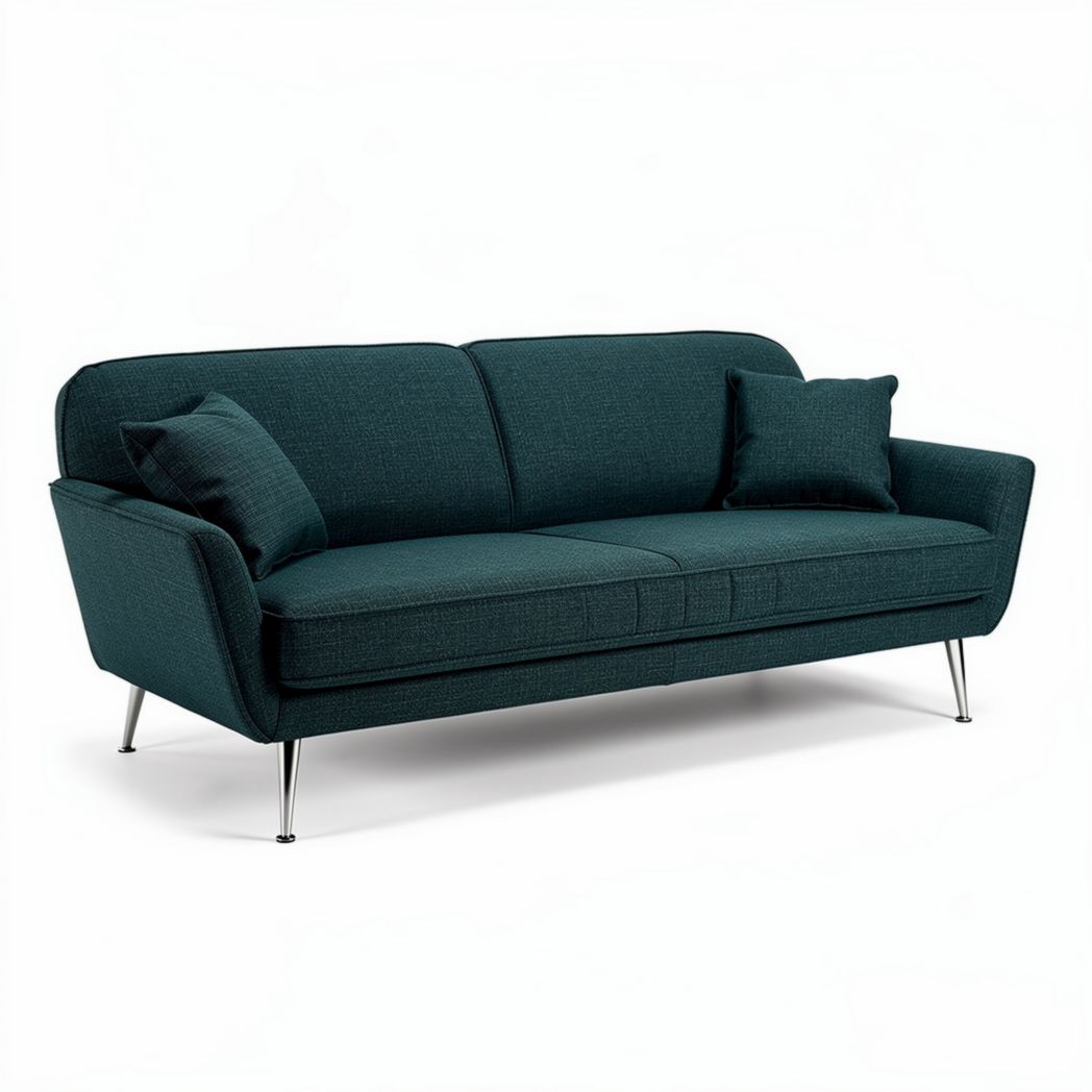 Sofá moderno em tecido azul escuro com almofadas 200 x 85 x 85cm