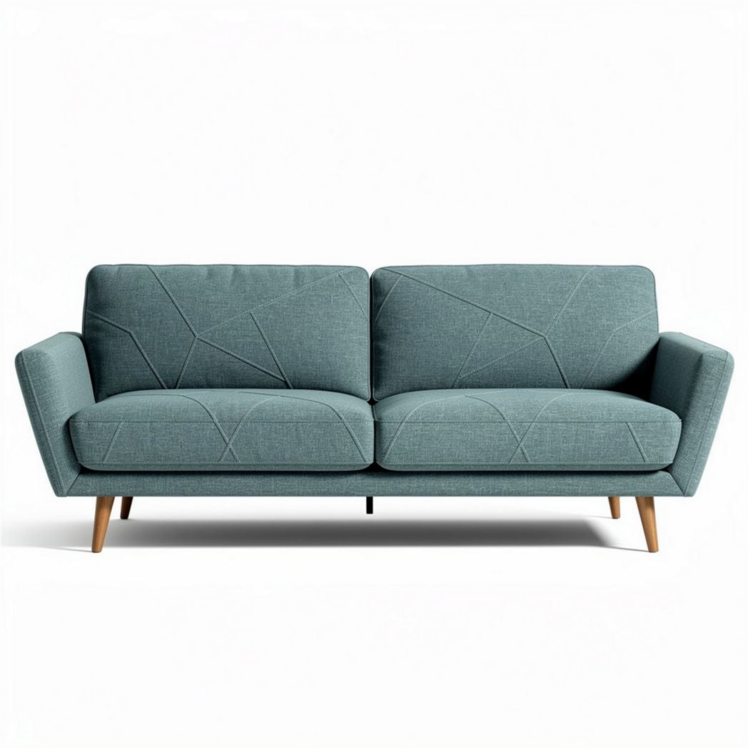 Sofá moderno em tecido azul com design geométrico 200 x 90 x 85cm