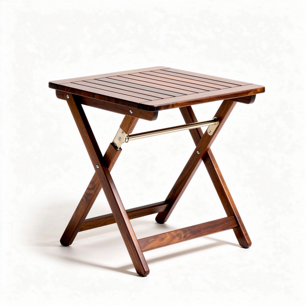 Mesa dobrável de madeira em tom escuro 60 x 60 x 70cm para uso interior e exterior
