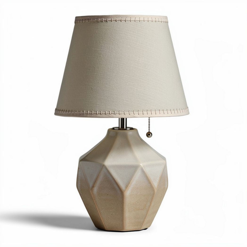 Lâmpada de mesa de cerâmica beige com cúpula de algodão 25 x 25 x 40cm
