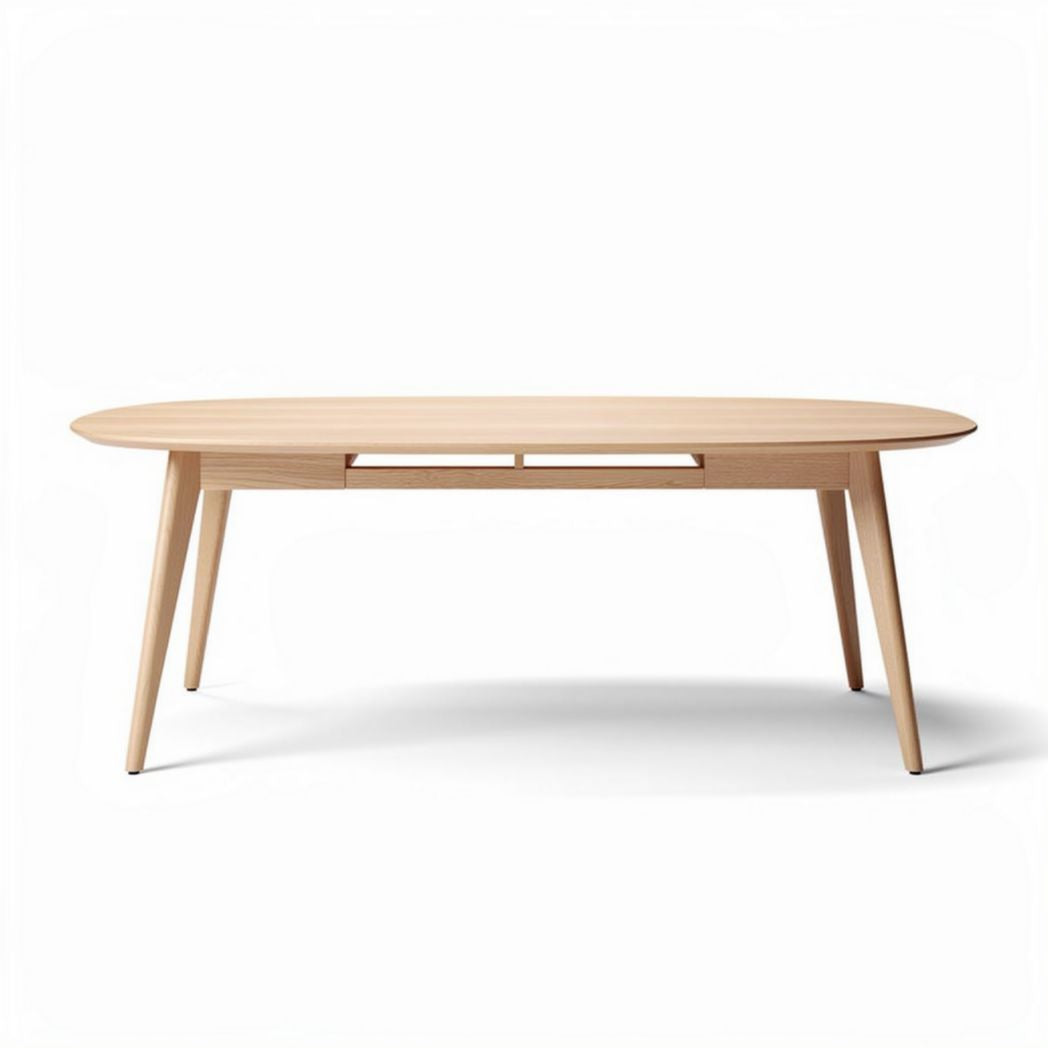 mesa de madeira de carvalho clara ovalada 150 x 75 x 70cm para sala de estar
